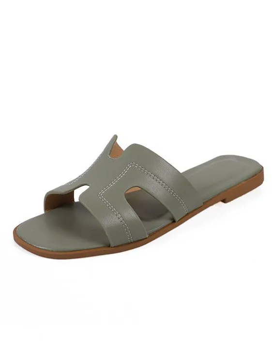Spring and Summer Women's Shoes Casual Word Sandals and Slippers H Slippers Outside Wearing Women's Solid Color Slippers
