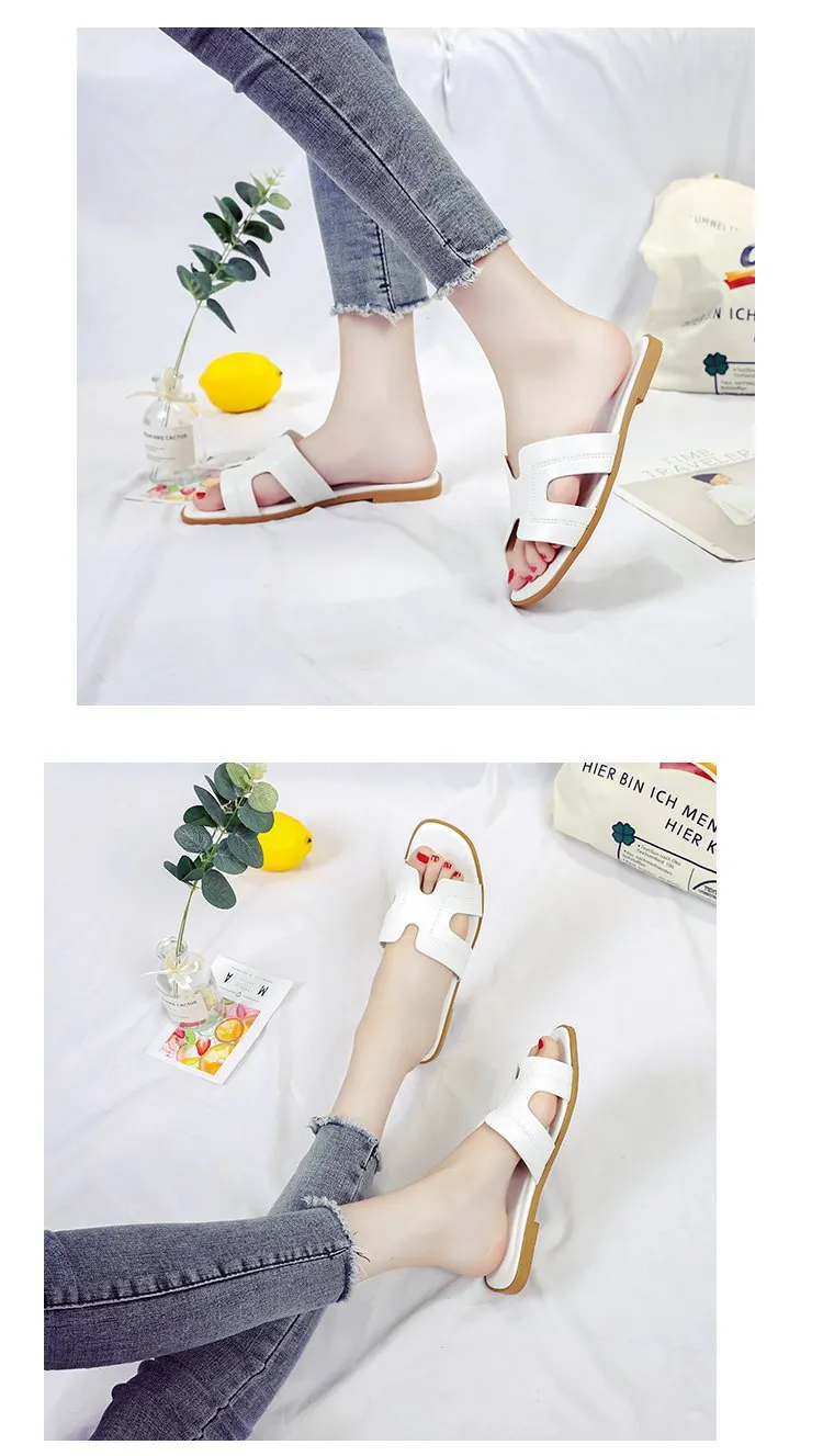 Spring and Summer Women's Shoes Casual Word Sandals and Slippers H Slippers Outside Wearing Women's Solid Color Slippers