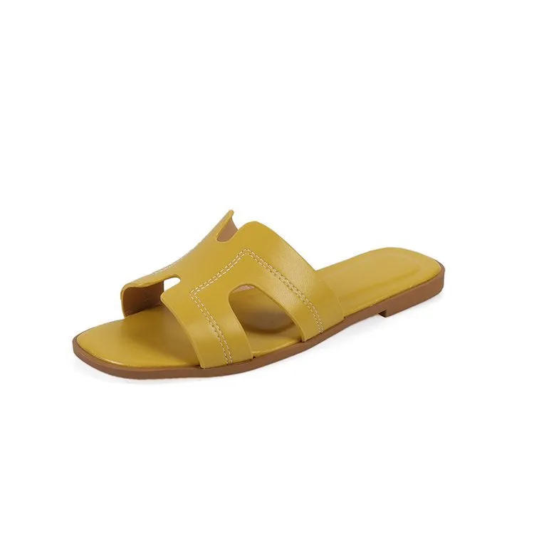 Spring and Summer Women's Shoes Casual Word Sandals and Slippers H Slippers Outside Wearing Women's Solid Color Slippers