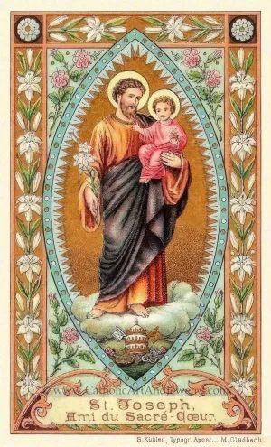 St. Joseph, Love of the Sacred Heart – based on a Vintage Holy Card – Catholic Art Print – Archival Quality