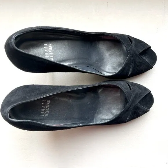 Stuart Weitzman Black Suede Peep Toe Stiletto Heels Women’s Size 10.5