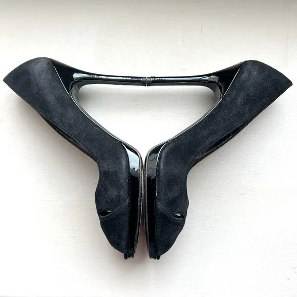 Stuart Weitzman Black Suede Peep Toe Stiletto Heels Women’s Size 10.5