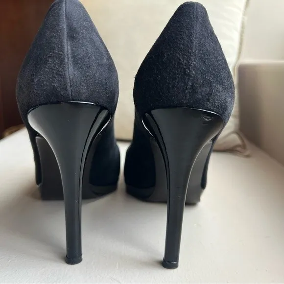 Stuart Weitzman Black Suede Peep Toe Stiletto Heels Women’s Size 10.5