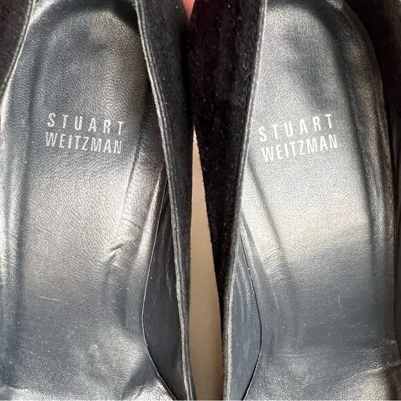 Stuart Weitzman Black Suede Peep Toe Stiletto Heels Women’s Size 10.5