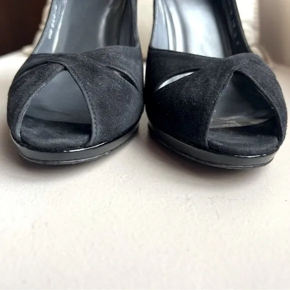 Stuart Weitzman Black Suede Peep Toe Stiletto Heels Women’s Size 10.5