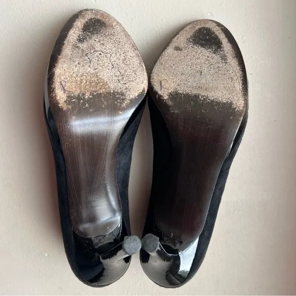 Stuart Weitzman Black Suede Peep Toe Stiletto Heels Women’s Size 10.5