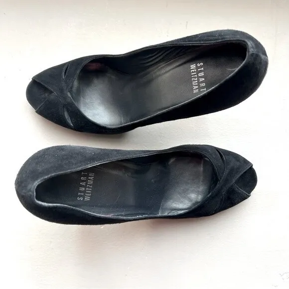 Stuart Weitzman Black Suede Peep Toe Stiletto Heels Women’s Size 10.5