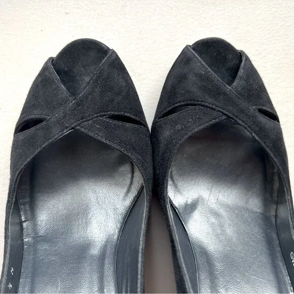 Stuart Weitzman Black Suede Peep Toe Stiletto Heels Women’s Size 10.5