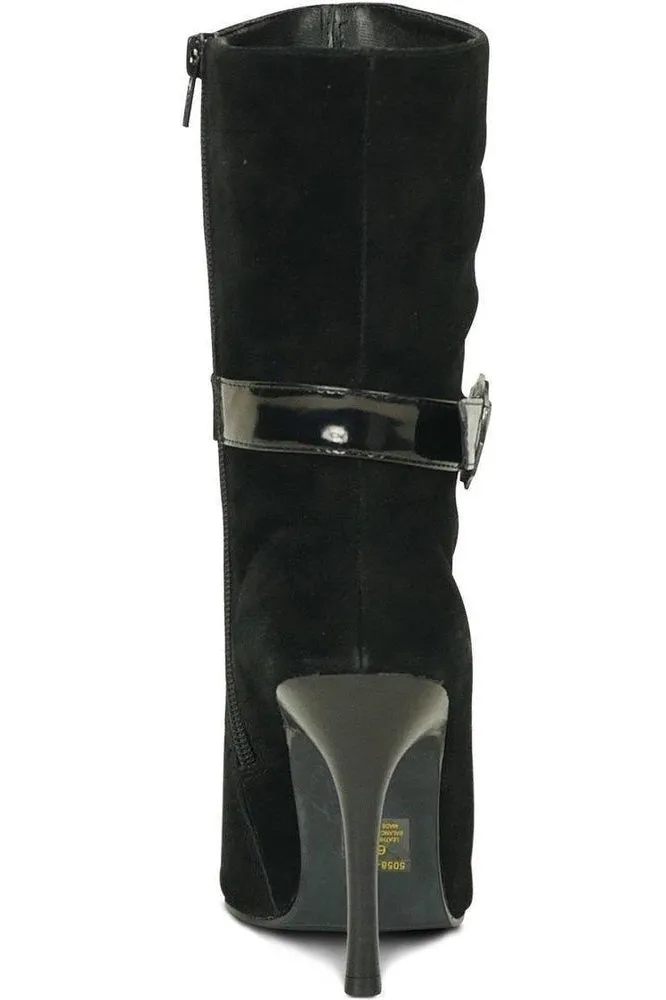 Suede Boot Stacked Heel-Black
