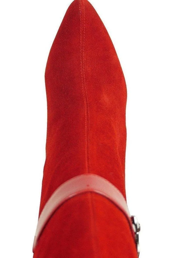 Suede Boot Stacked Heel-Red