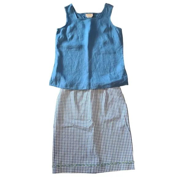 Talbots US Women's Size 6 Blue Picnic Plaid Lightweight Summer Tank Skirt Set NE