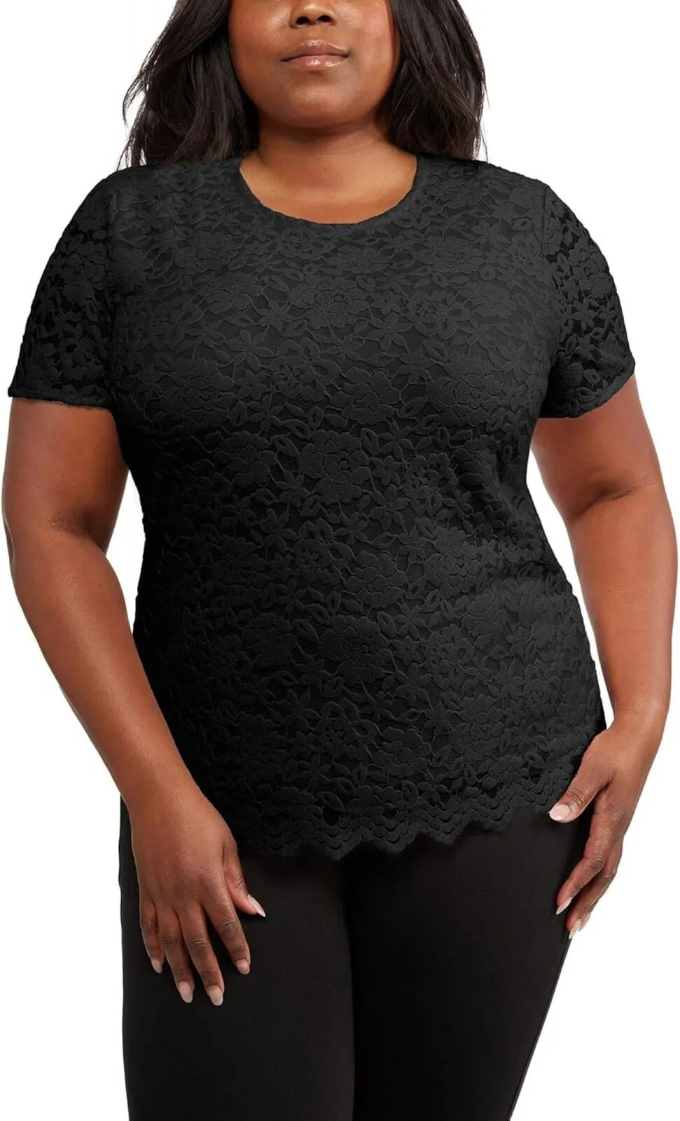 Teddi Rose Womens Lacy Lined Keyhole Top 1753860 Black 2XL