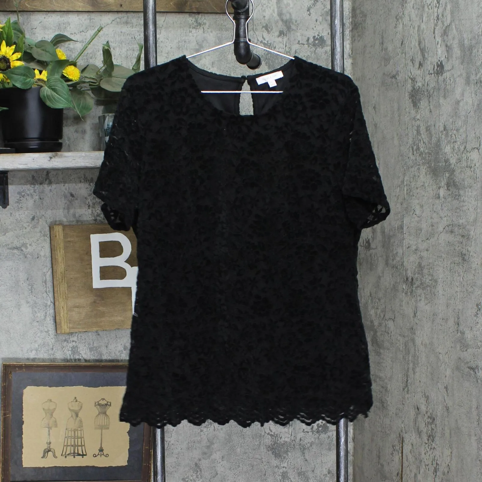 Teddi Rose Womens Lacy Lined Keyhole Top 1753860 Black 2XL