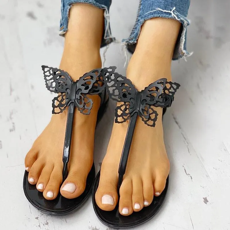Toe Post Butterfly Design Flat Sandals