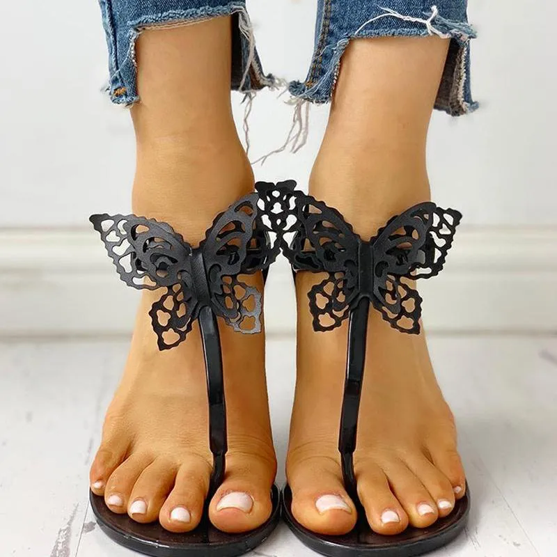 Toe Post Butterfly Design Flat Sandals