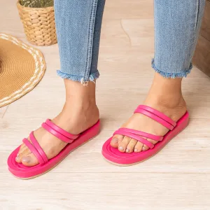Trinit | Plain Tri Strap Slippers - Fushia