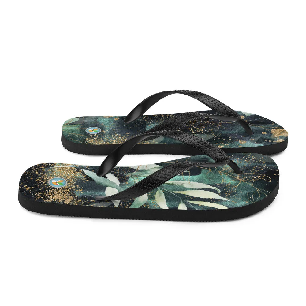 Turquoise, Black and Gold Splatter - Flip-Flops