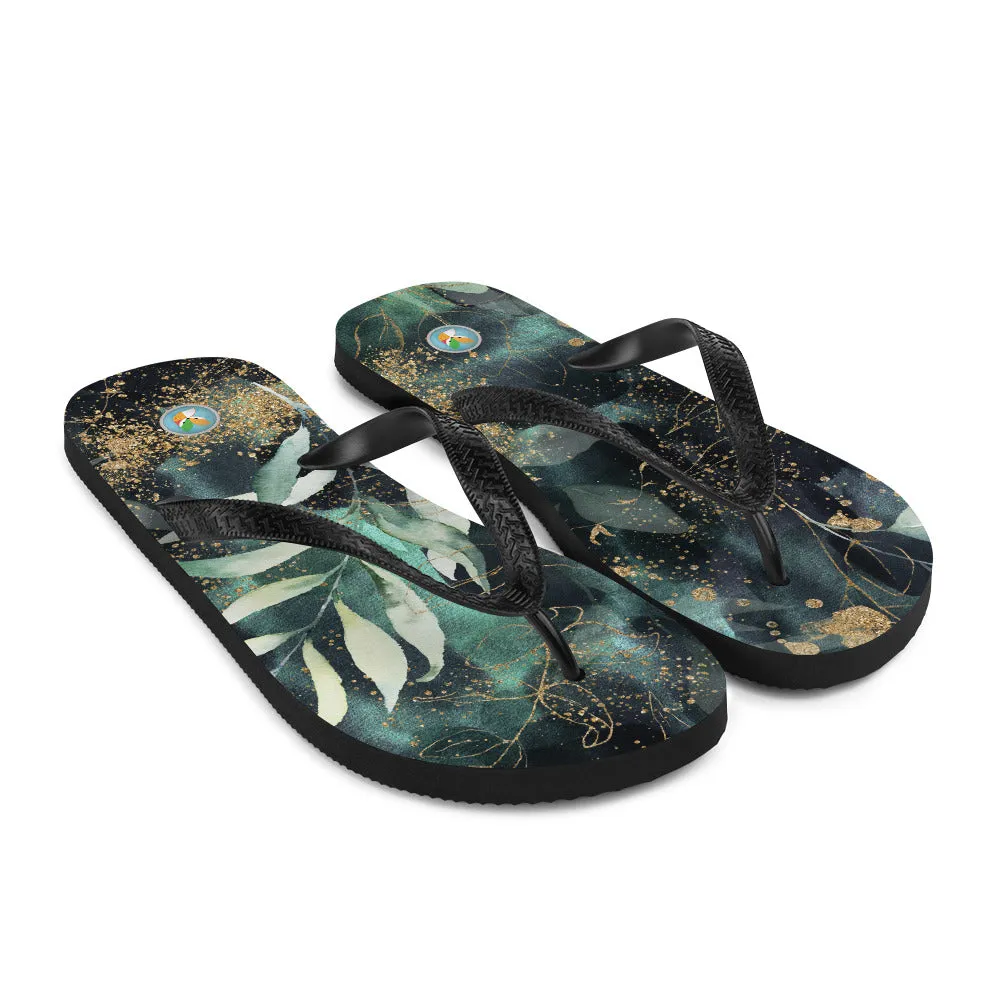 Turquoise, Black and Gold Splatter - Flip-Flops
