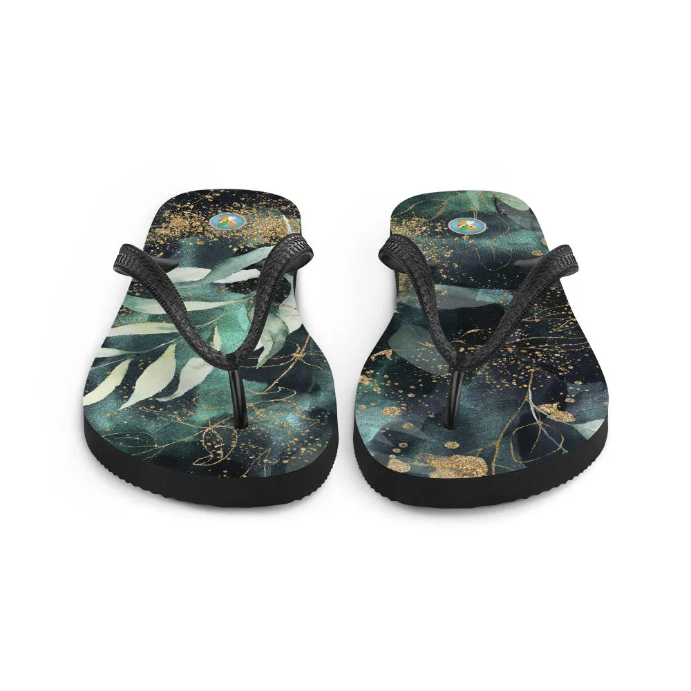 Turquoise, Black and Gold Splatter - Flip-Flops