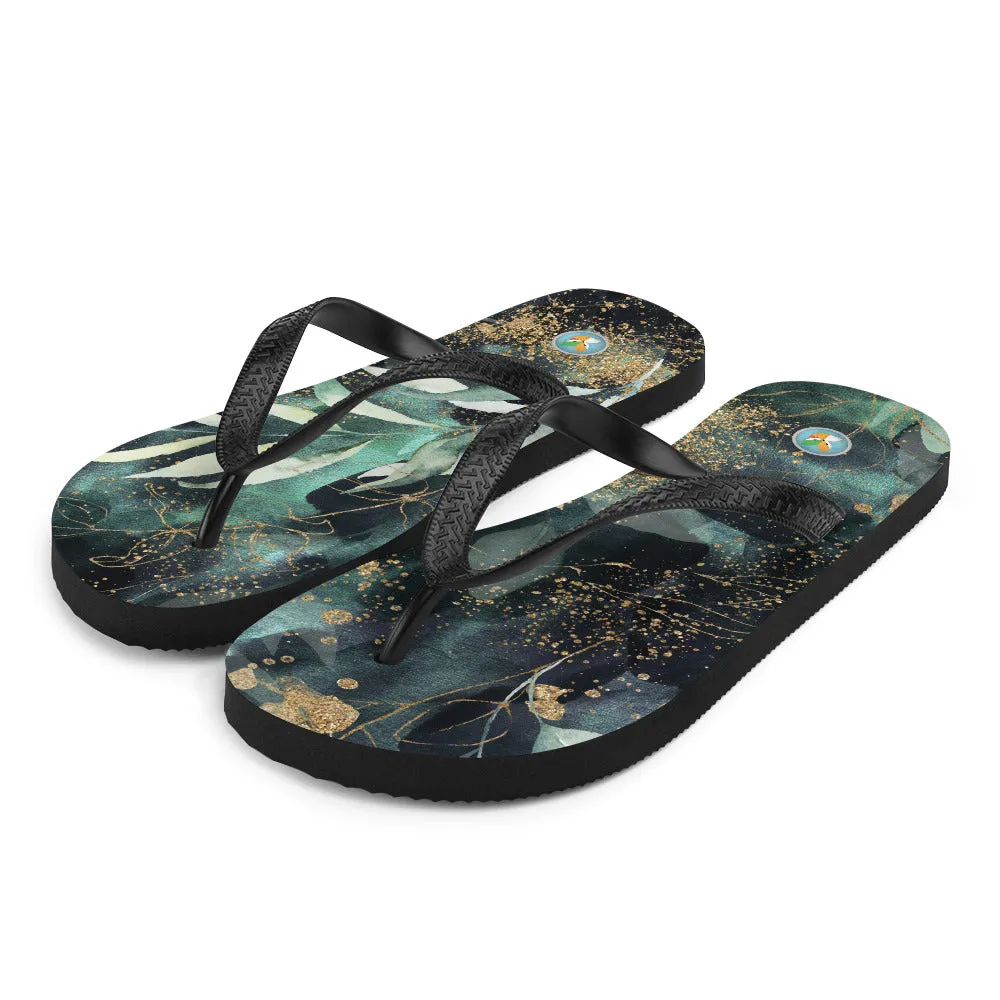 Turquoise, Black and Gold Splatter - Flip-Flops