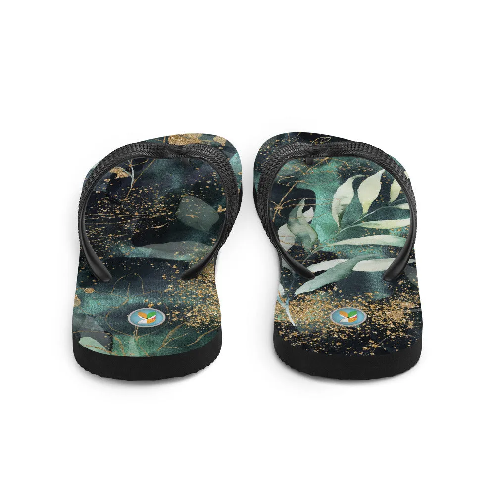 Turquoise, Black and Gold Splatter - Flip-Flops