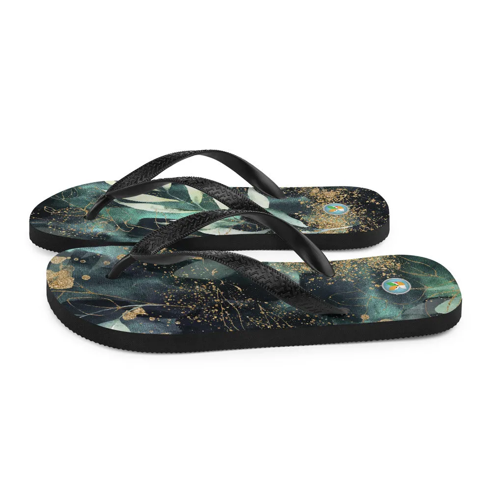Turquoise, Black and Gold Splatter - Flip-Flops