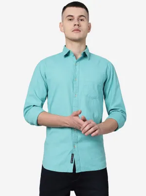 Turquoise Blue Solid Slim Fit Casual Shirt | JadeBlue