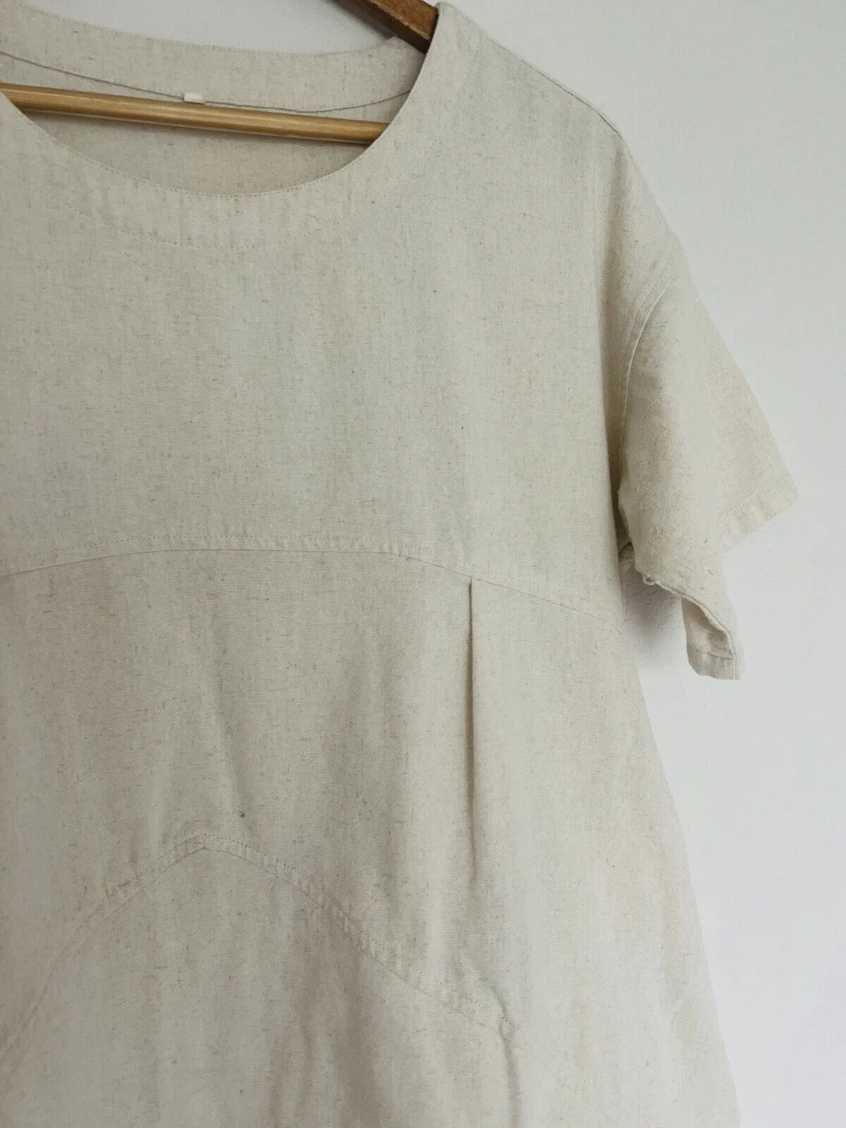 Unbranded Cotton Linen Dress Irregular Hem with Pockets Cream Boho Lagenlook