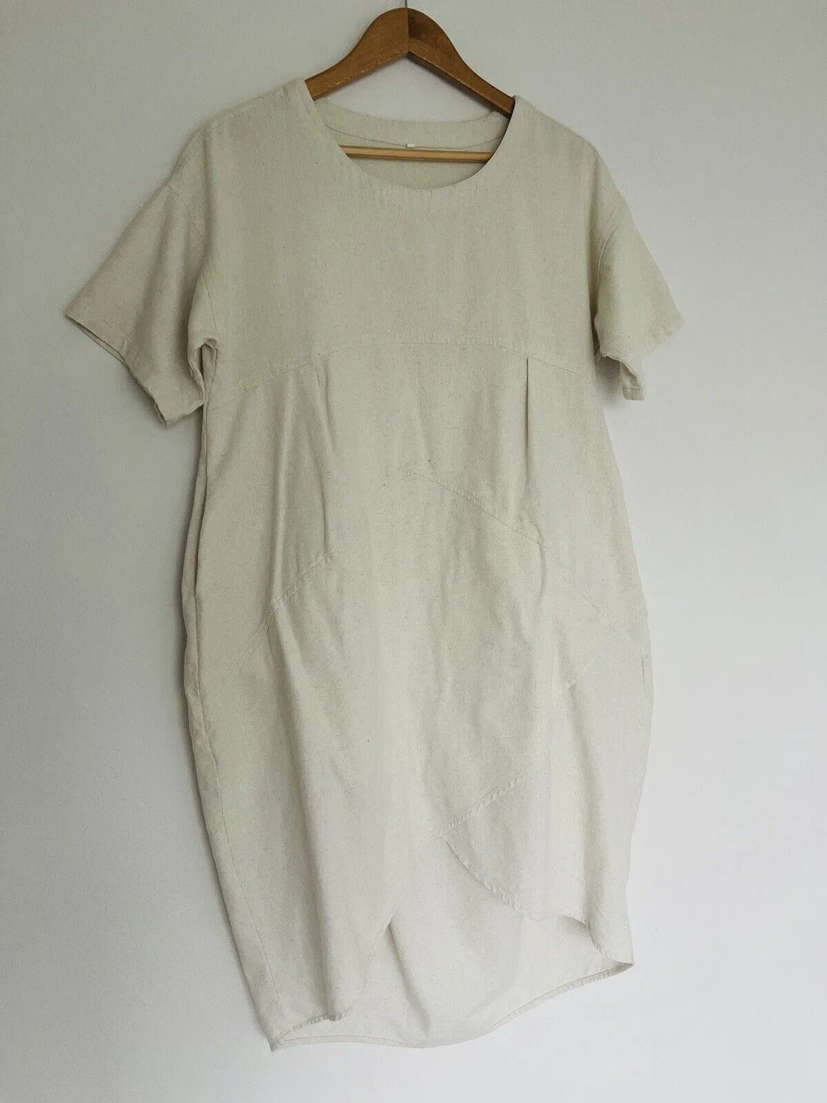 Unbranded Cotton Linen Dress Irregular Hem with Pockets Cream Boho Lagenlook