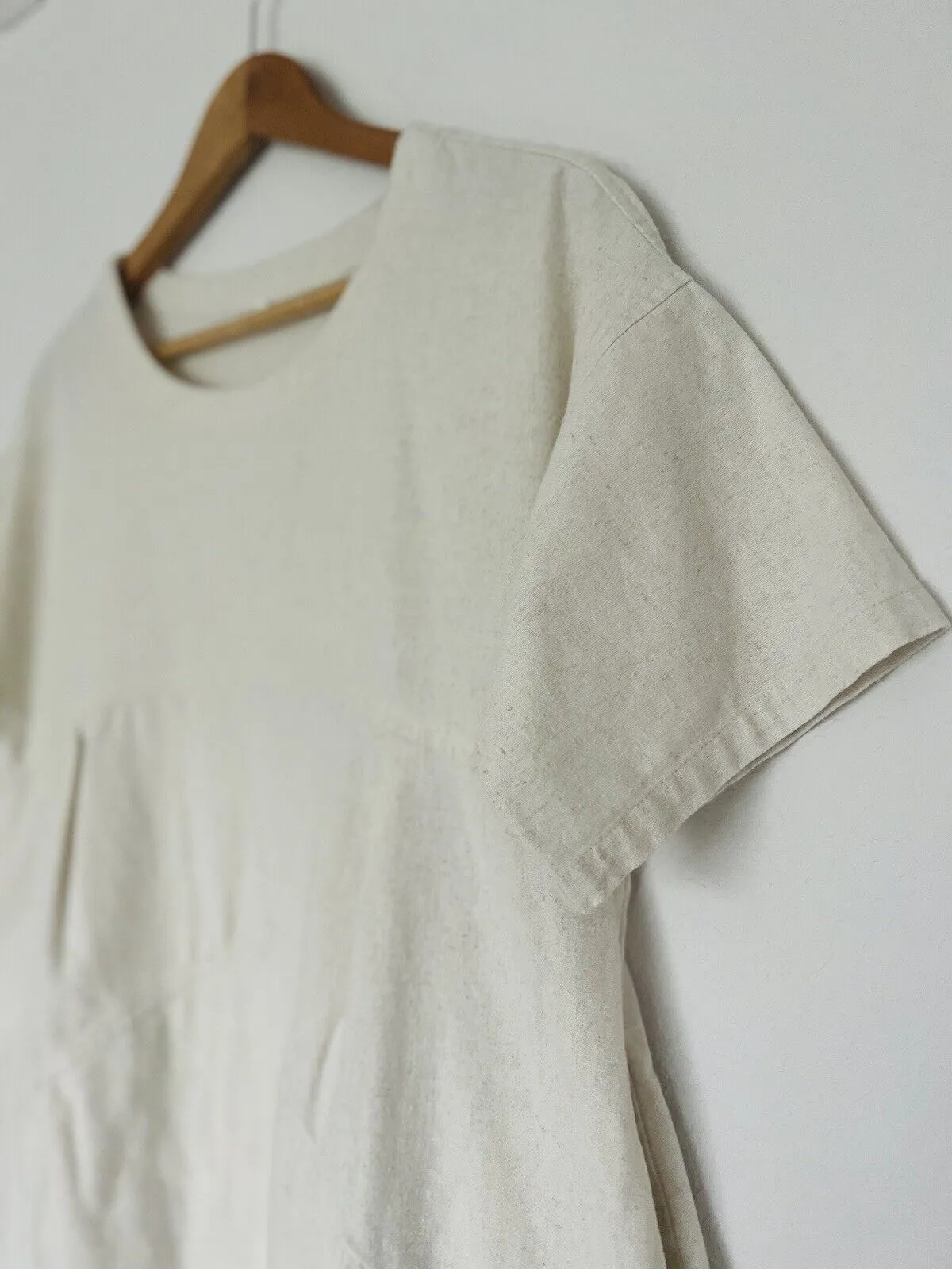 Unbranded Cotton Linen Dress Irregular Hem with Pockets Cream Boho Lagenlook