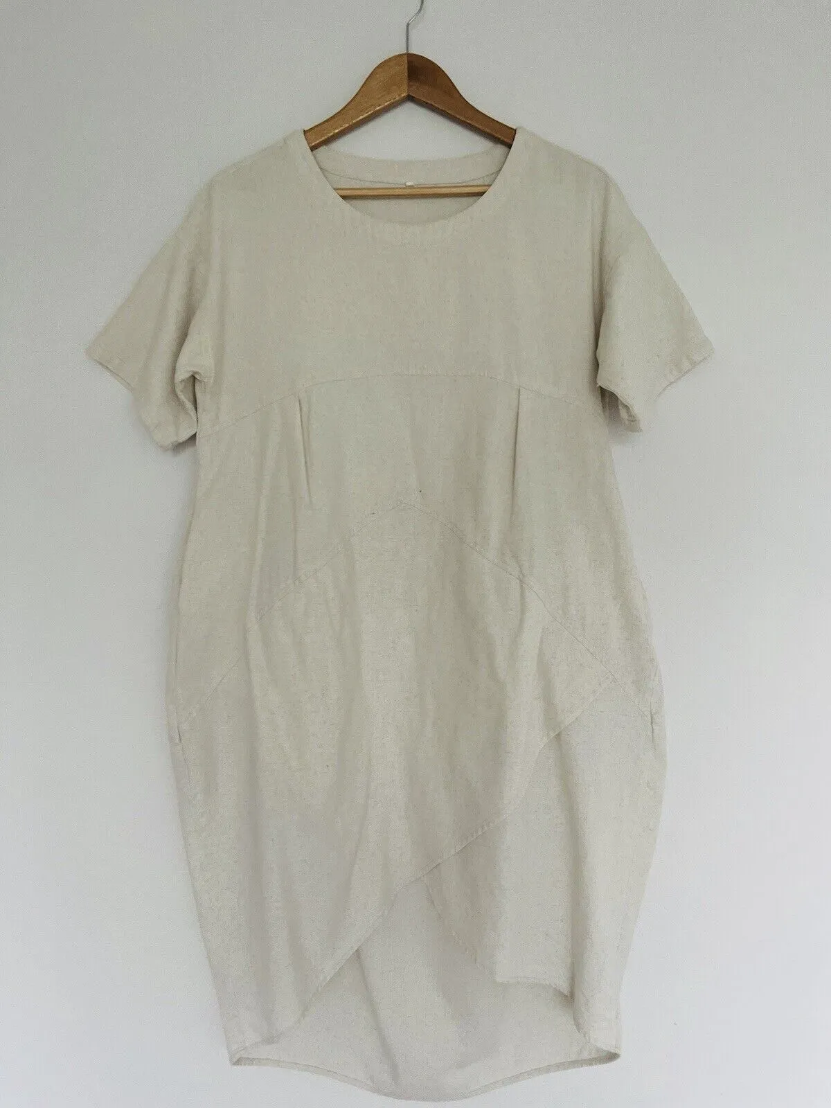 Unbranded Cotton Linen Dress Irregular Hem with Pockets Cream Boho Lagenlook