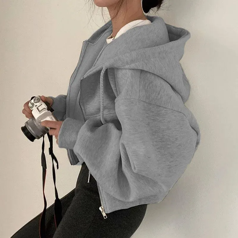 Urban Vibe™ | Women's Long Sleeve Crop Hoodie | Casual Y2K Style, Zipper Closure, Soft Fabric for Streetwear