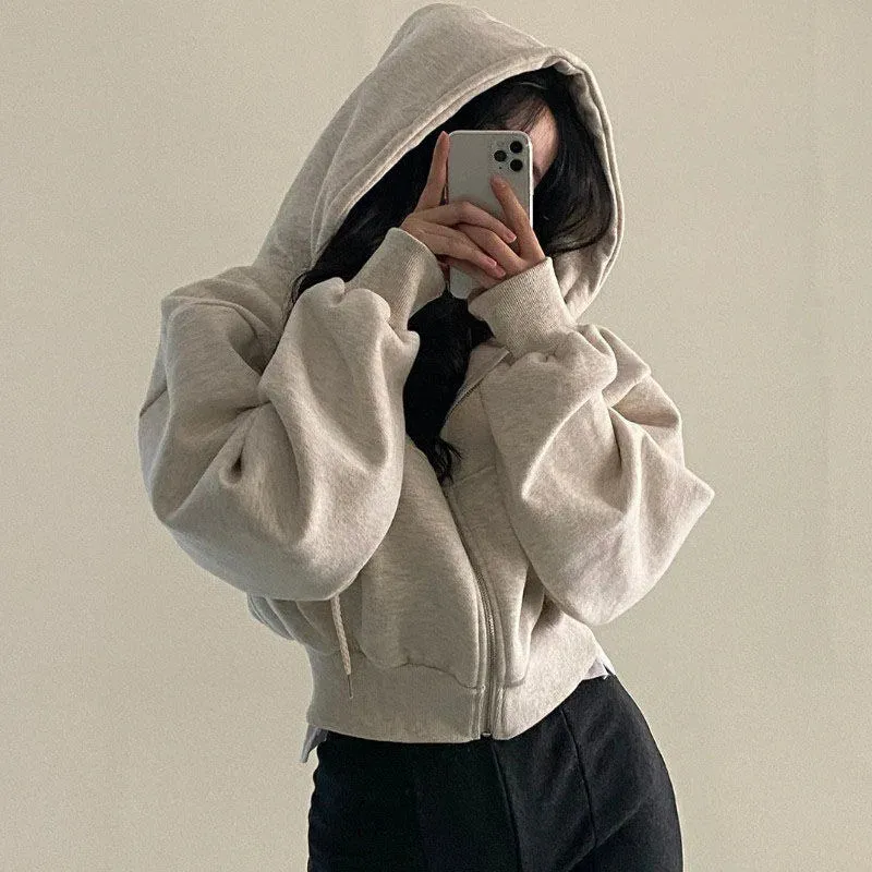 Urban Vibe™ | Women's Long Sleeve Crop Hoodie | Casual Y2K Style, Zipper Closure, Soft Fabric for Streetwear