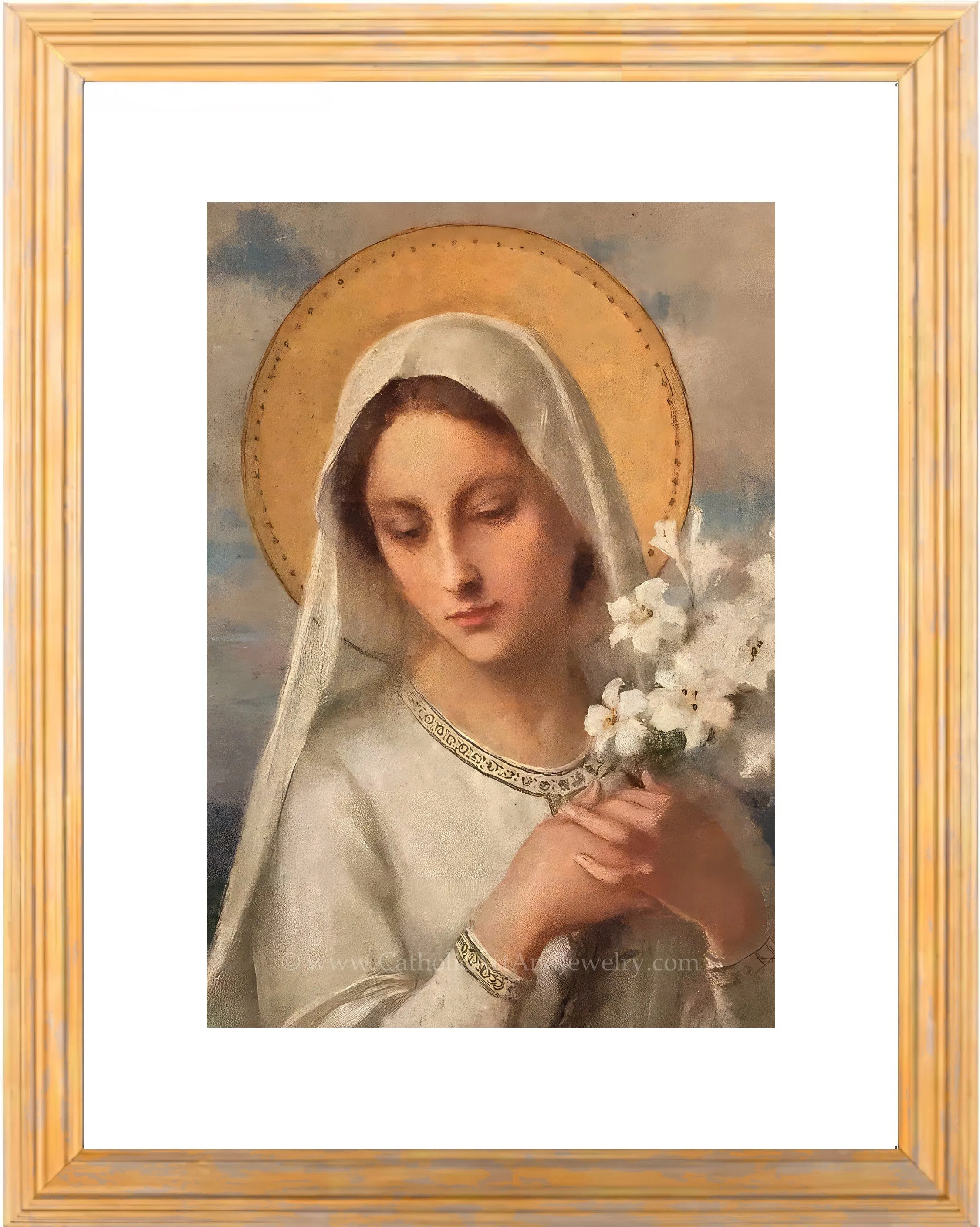Virgin Mary with Lilies – 5 sizes – Etienne Azambre – Catholic Art Print – Archival Quality