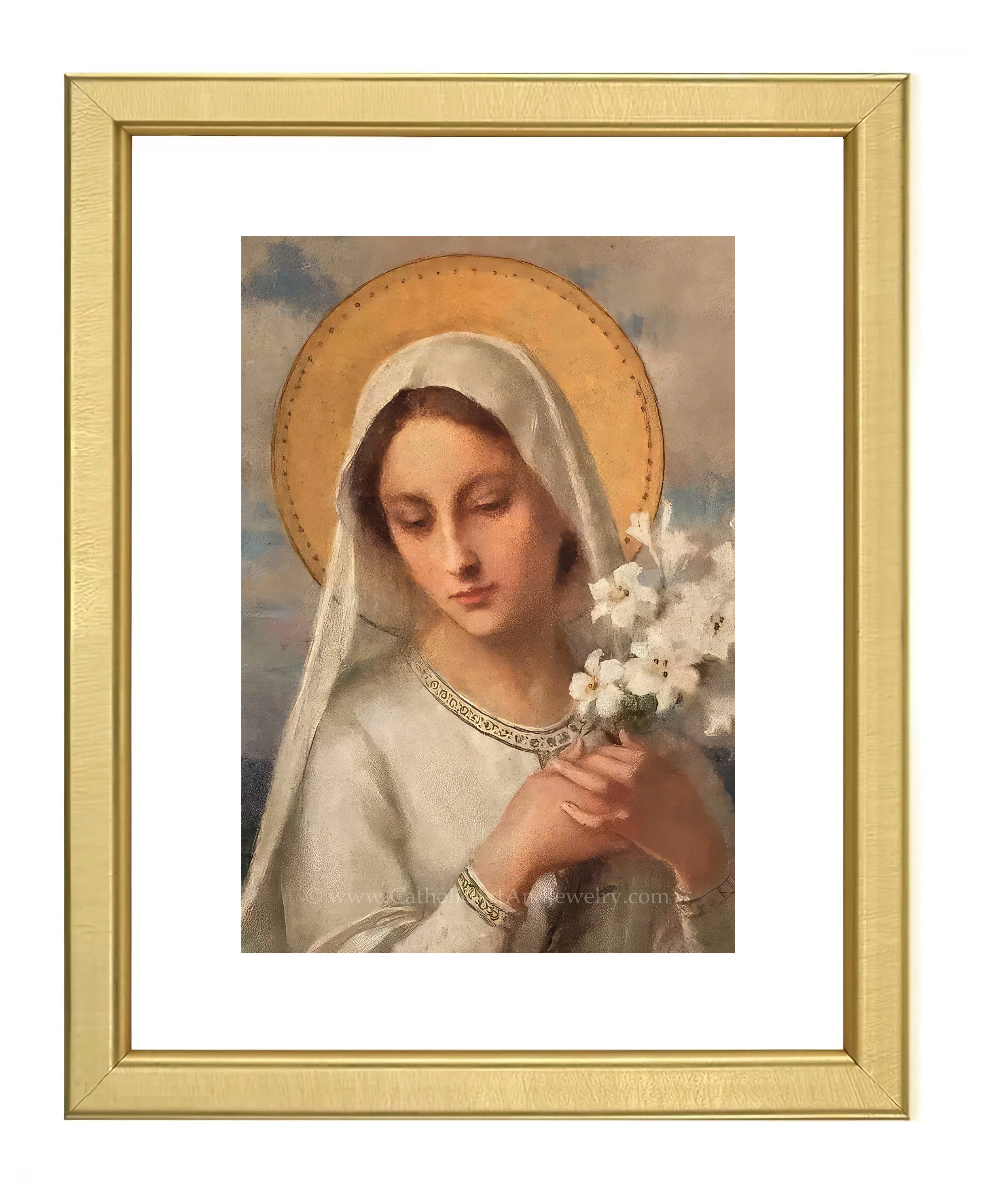 Virgin Mary with Lilies – 5 sizes – Etienne Azambre – Catholic Art Print – Archival Quality