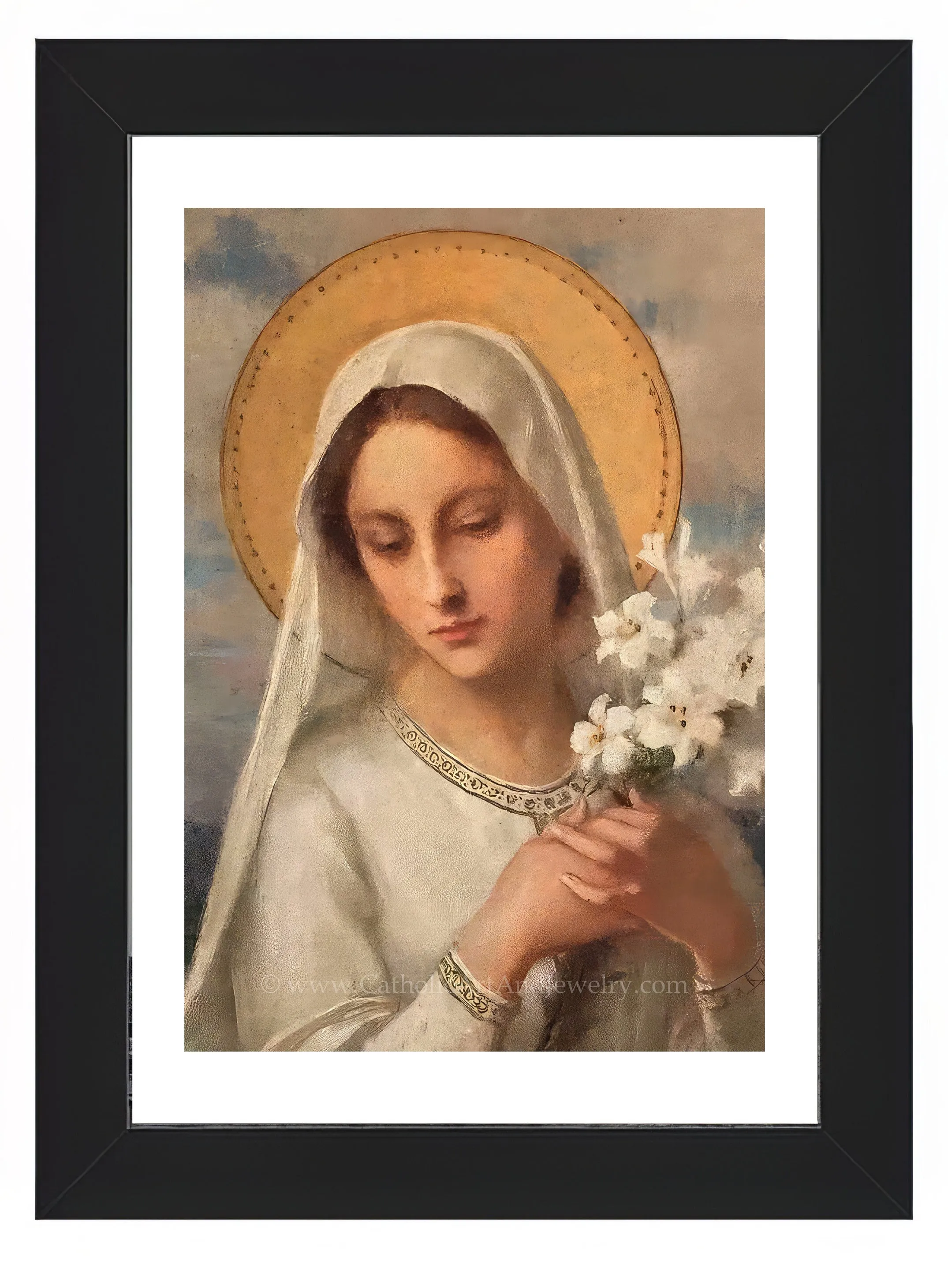 Virgin Mary with Lilies – 5 sizes – Etienne Azambre – Catholic Art Print – Archival Quality