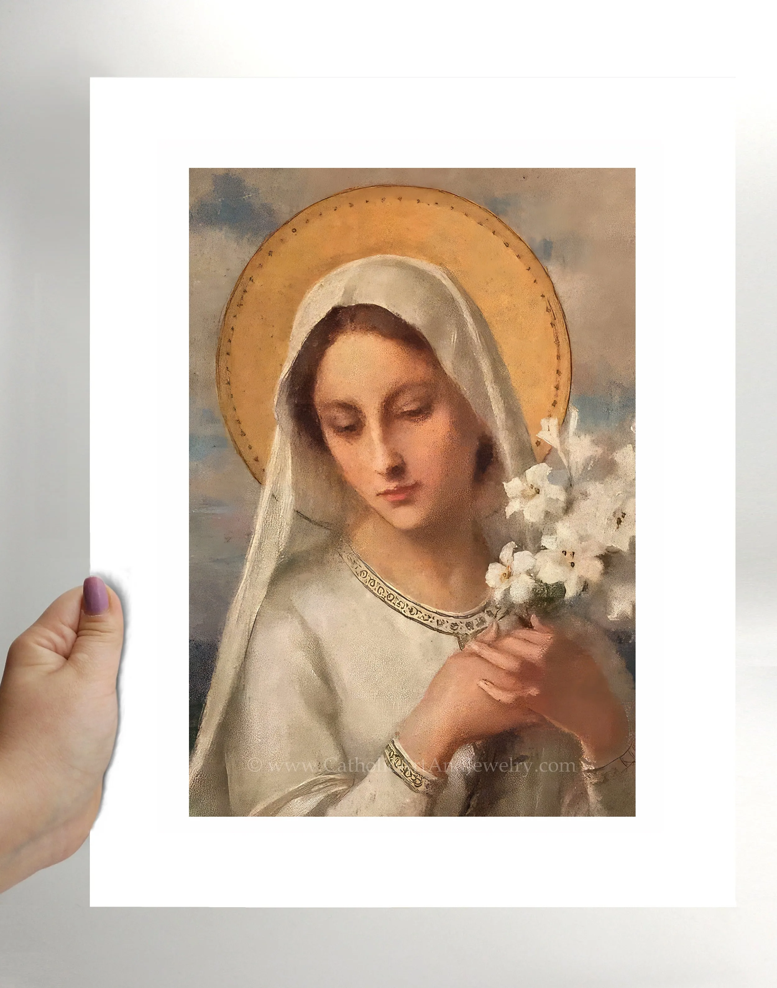 Virgin Mary with Lilies – 5 sizes – Etienne Azambre – Catholic Art Print – Archival Quality