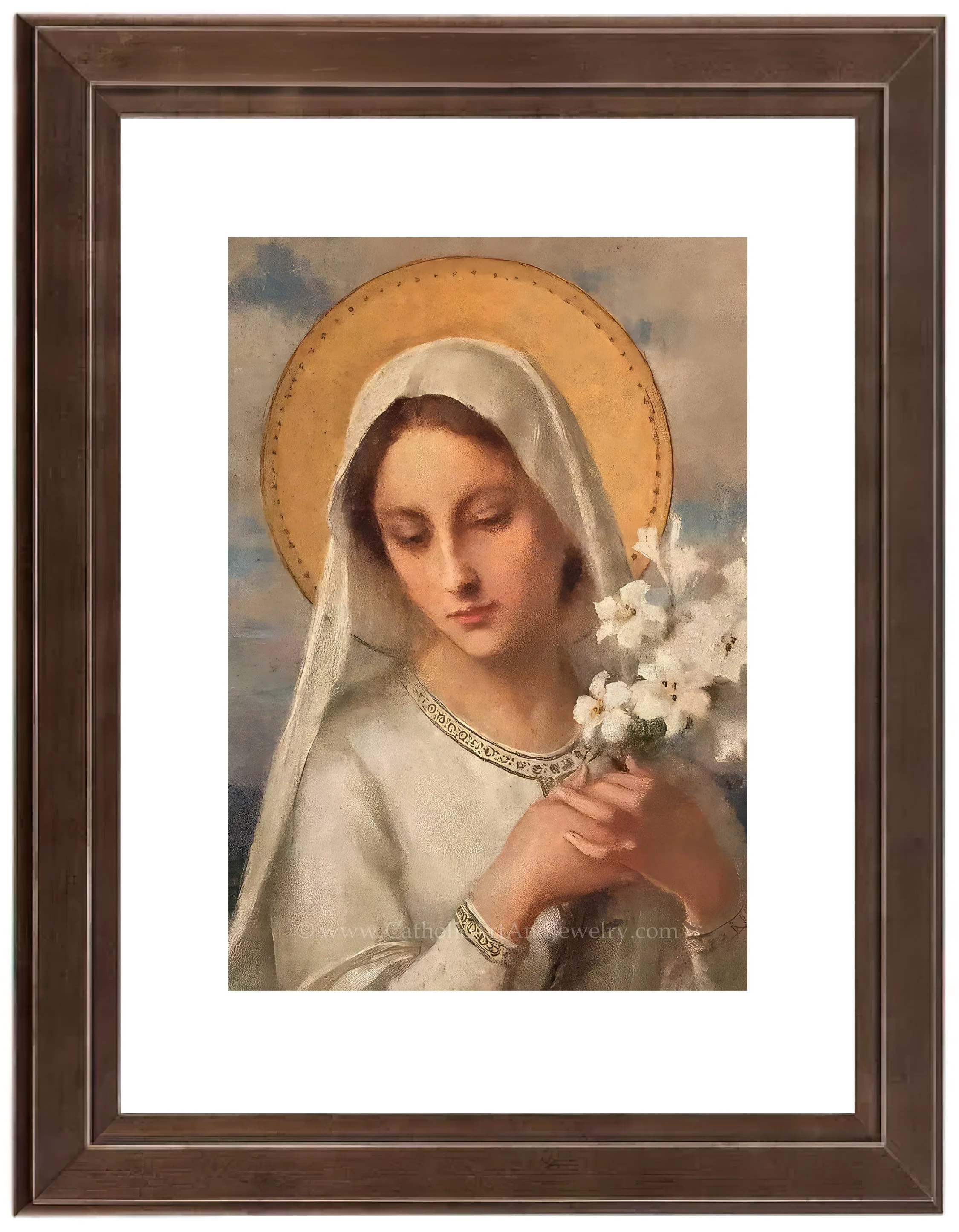 Virgin Mary with Lilies – 5 sizes – Etienne Azambre – Catholic Art Print – Archival Quality