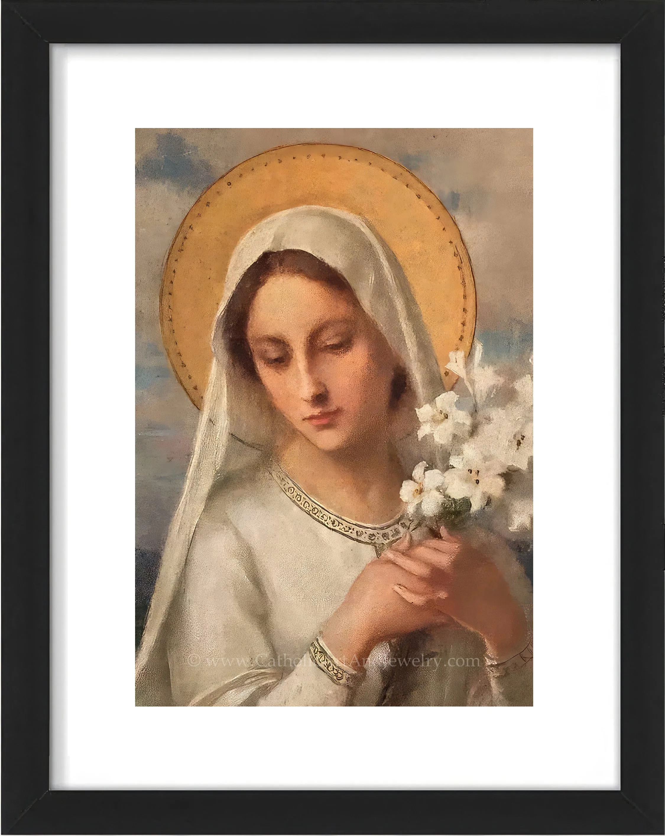 Virgin Mary with Lilies – 5 sizes – Etienne Azambre – Catholic Art Print – Archival Quality