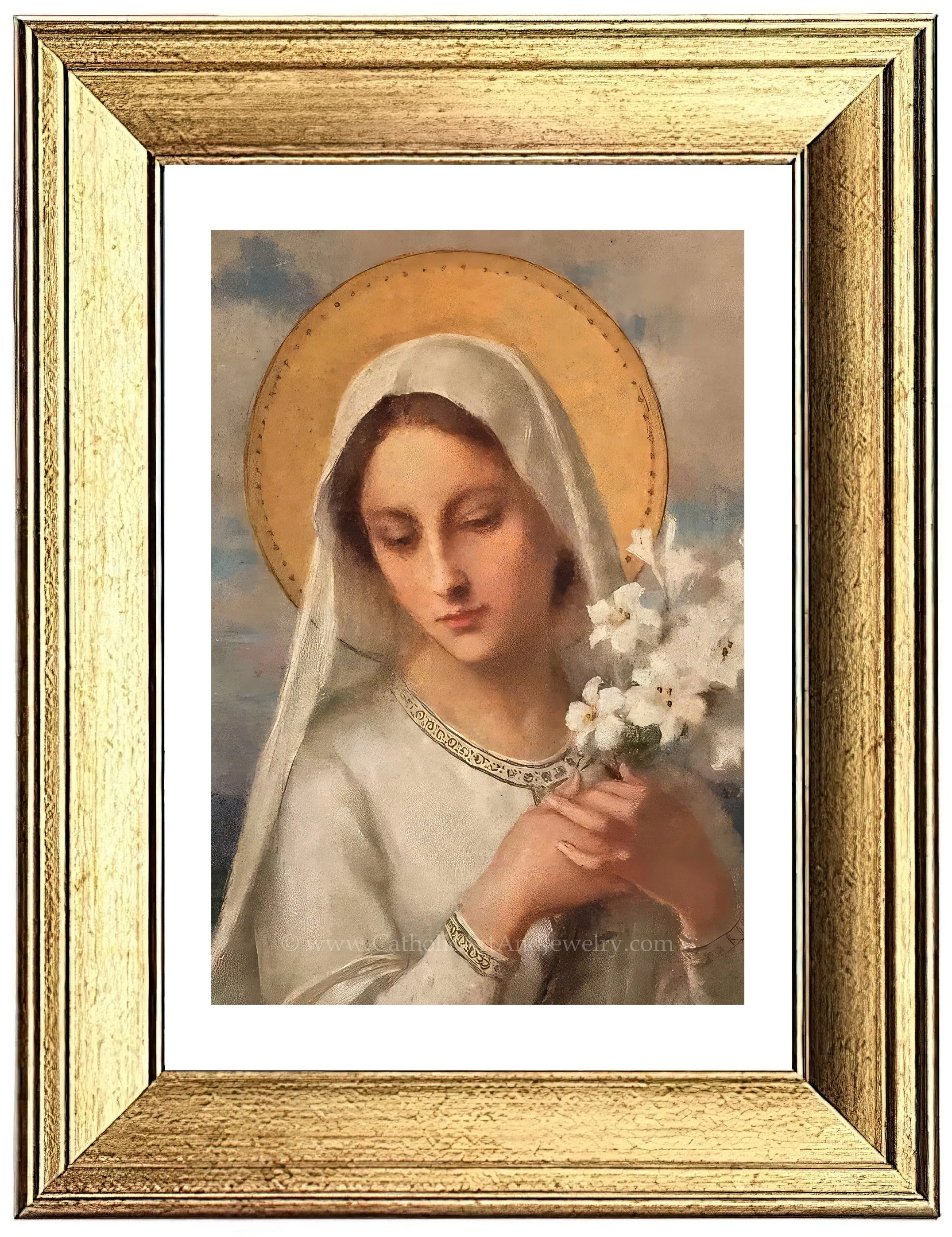 Virgin Mary with Lilies – 5 sizes – Etienne Azambre – Catholic Art Print – Archival Quality