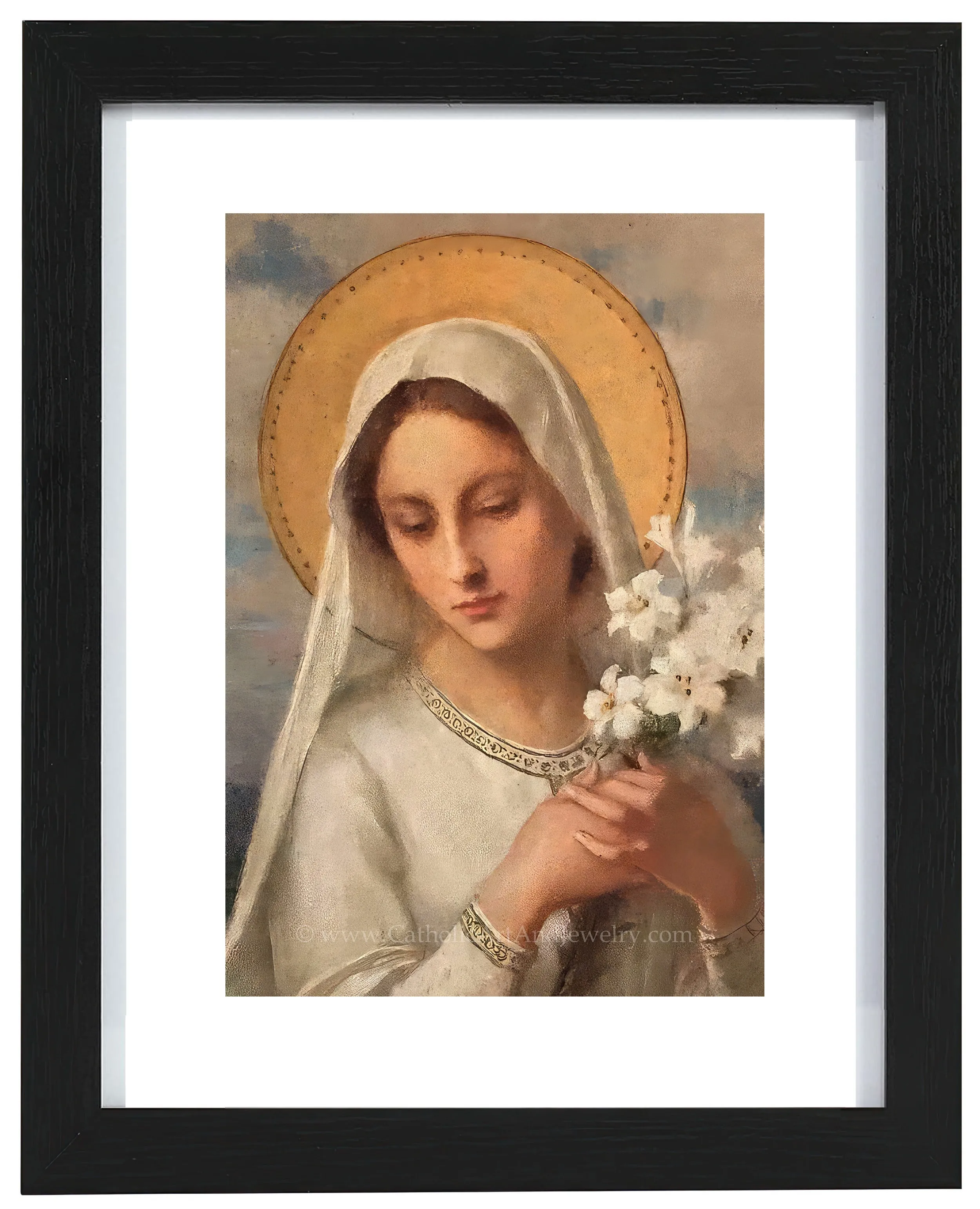 Virgin Mary with Lilies – 5 sizes – Etienne Azambre – Catholic Art Print – Archival Quality