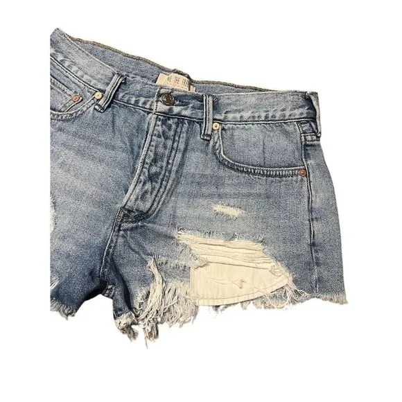 We The Free Women's Distressed Button Fly Cut Off Jean Shorts Size 27