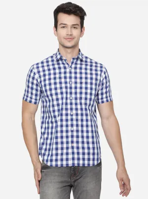 White & Blue Checked Classic Fit Casual Shirt | Greenfibre
