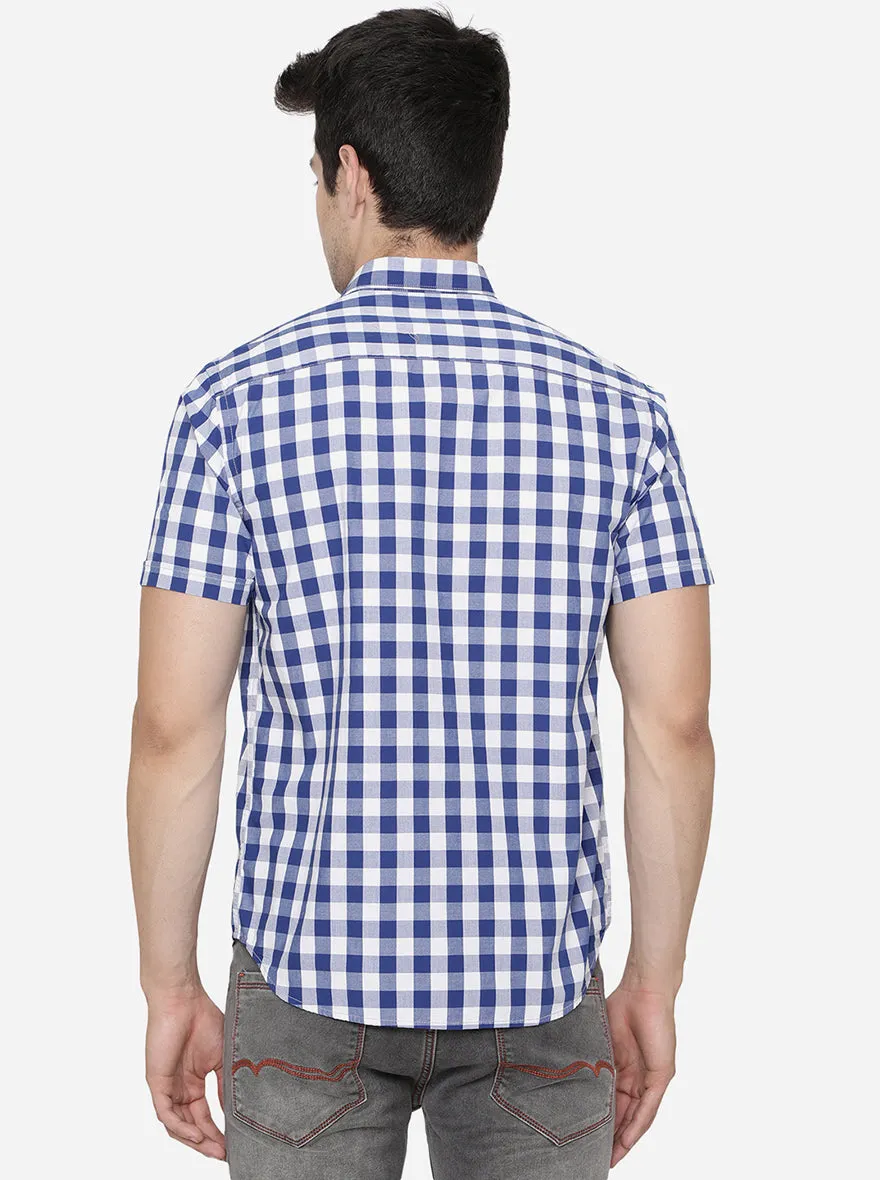 White & Blue Checked Classic Fit Casual Shirt | Greenfibre