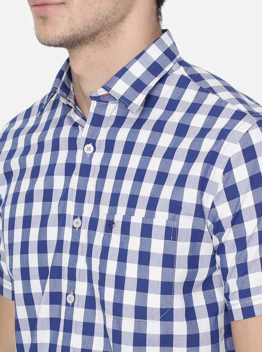 White & Blue Checked Classic Fit Casual Shirt | Greenfibre