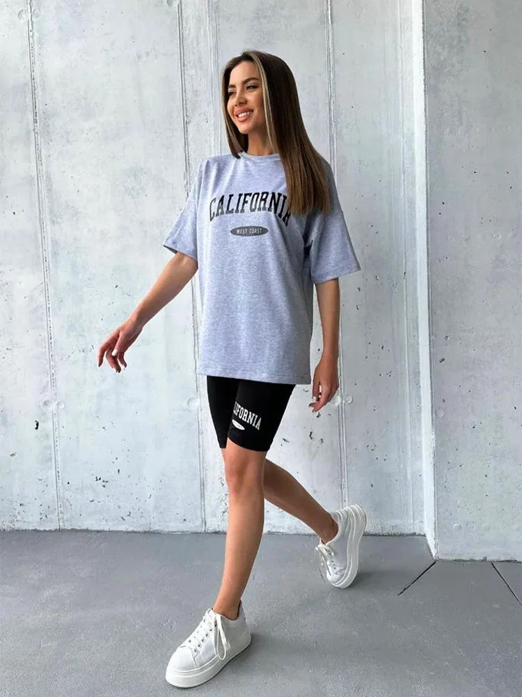 Women Simple Letter Print Cotton T-shirts