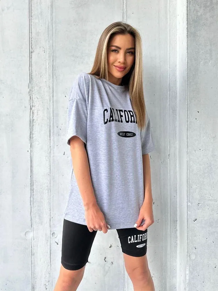 Women Simple Letter Print Cotton T-shirts