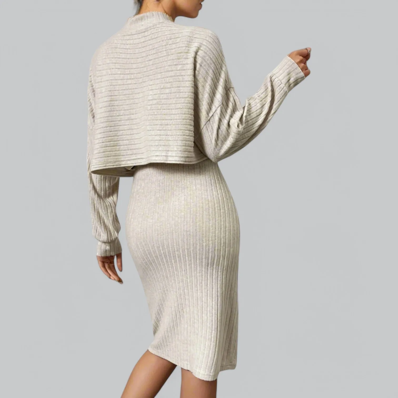 Women's Long Sleeve Ribbed Two Piece Dress Set | Comfortable Fit, Stylish Design, Perfect for Layering