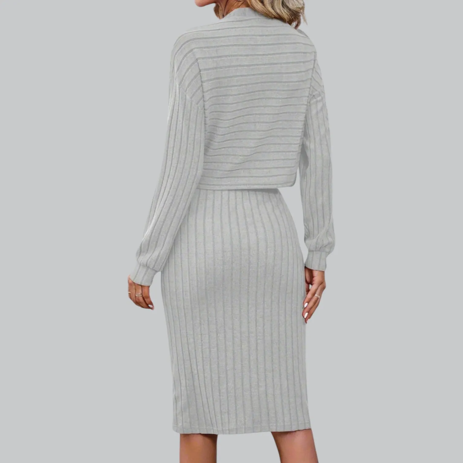 Women's Long Sleeve Ribbed Two Piece Dress Set | Comfortable Fit, Stylish Design, Perfect for Layering