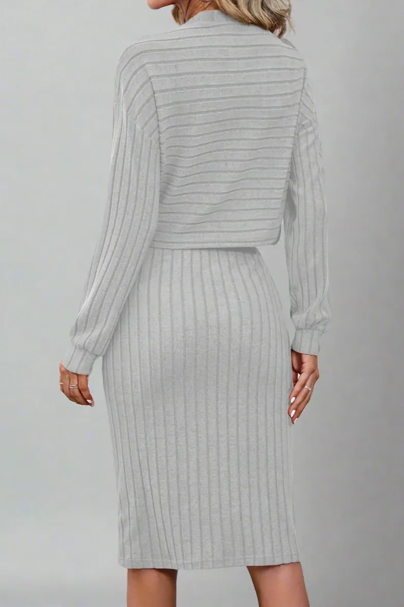 Women's Long Sleeve Ribbed Two Piece Dress Set | Comfortable Fit, Stylish Design, Perfect for Layering